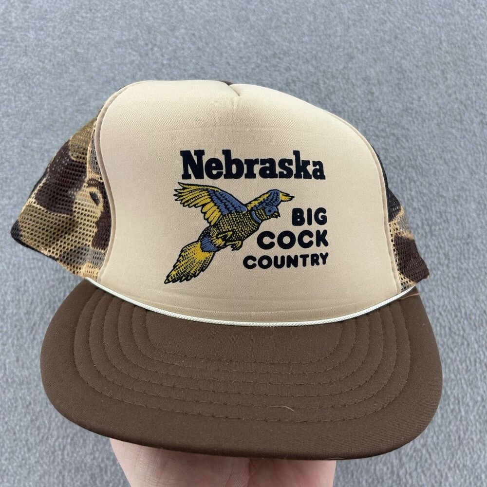 Vintage 80s Nebraska Pheasant Hunting Big Country Trucker Hat Camo Mesh USA